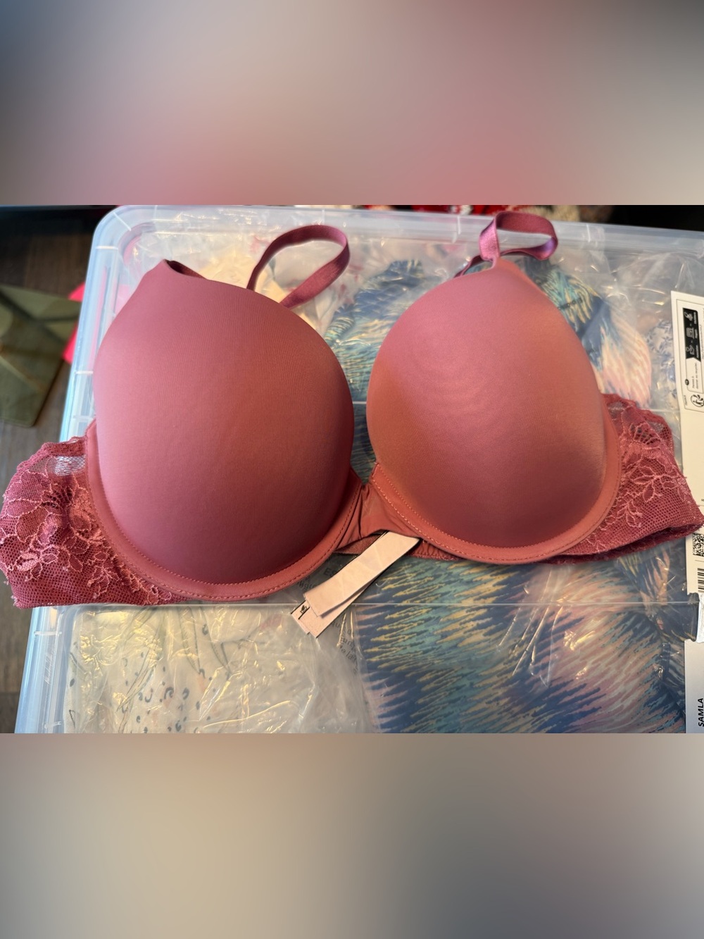 Victoria’s Secret T-Shirt Push Up Bra 38B Mauve Pink Lace